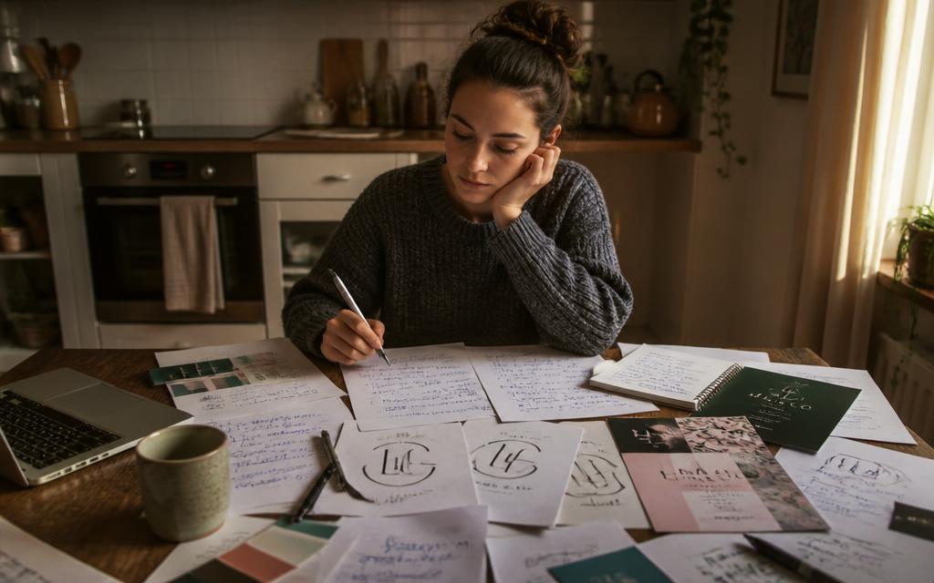 A small business owner sitting at a laptop with no idea what to write about, before using an ai blog writer