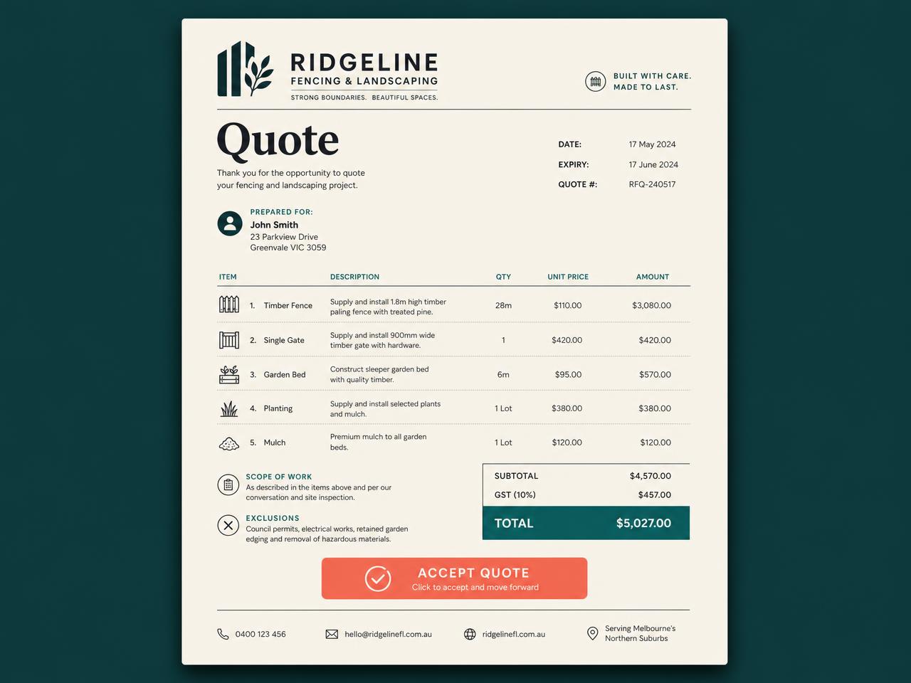 A quote a client can accept — created on brand inside Alive24