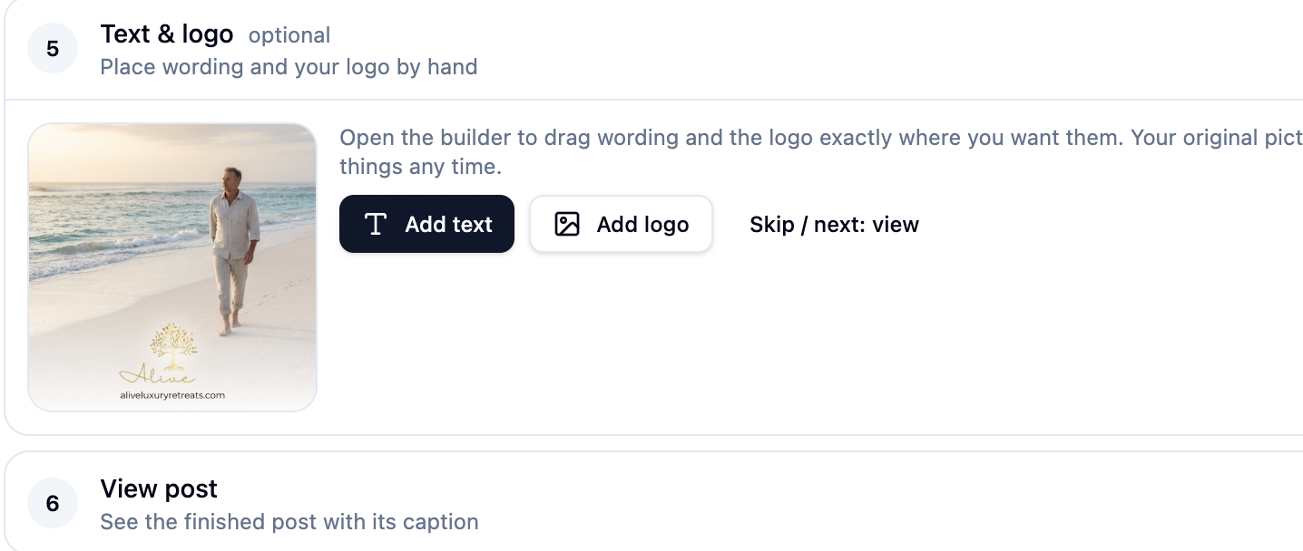 Editing a social post with caption, hashtags and image inside the Alive24 planner