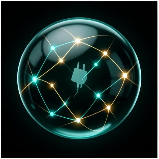 Glowing orb of connected nodes wiring articles into the business