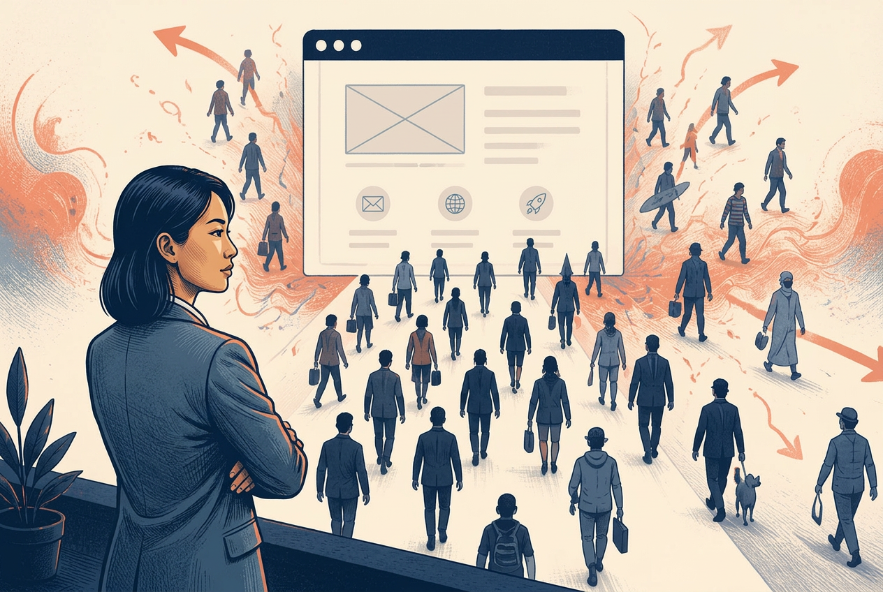 Mismatched visitors arriving at a generic homepage and leaving again