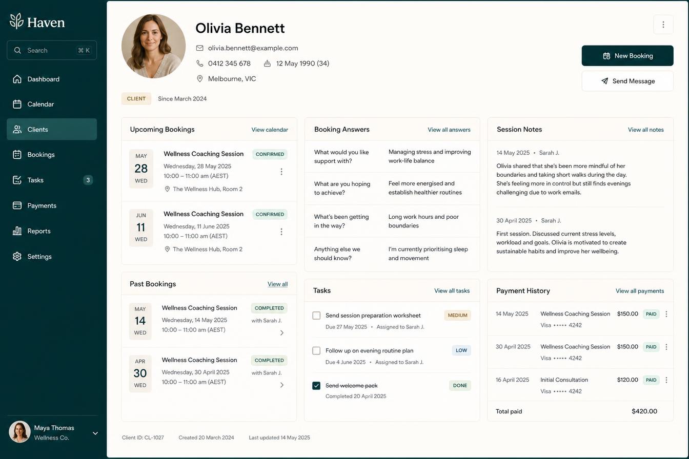 Bookings on the client record