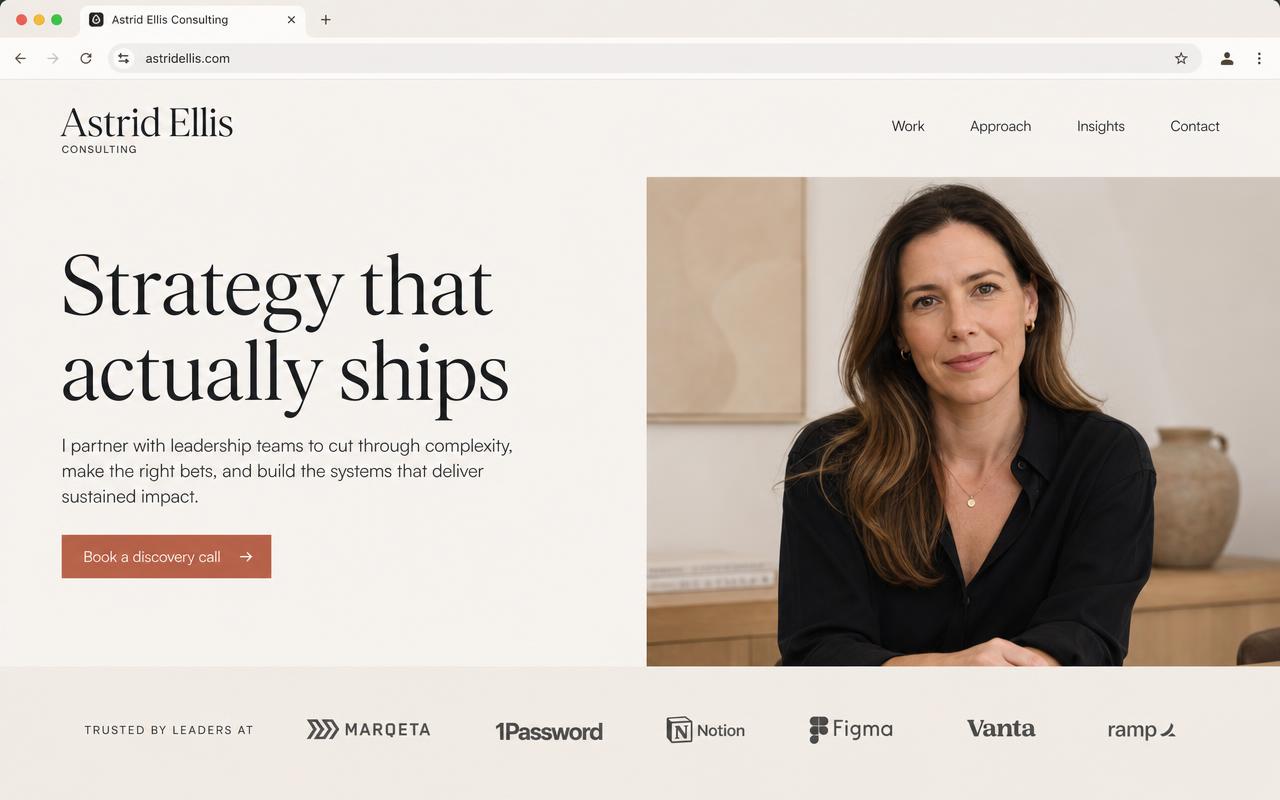 A finished consultant website built by Alive24