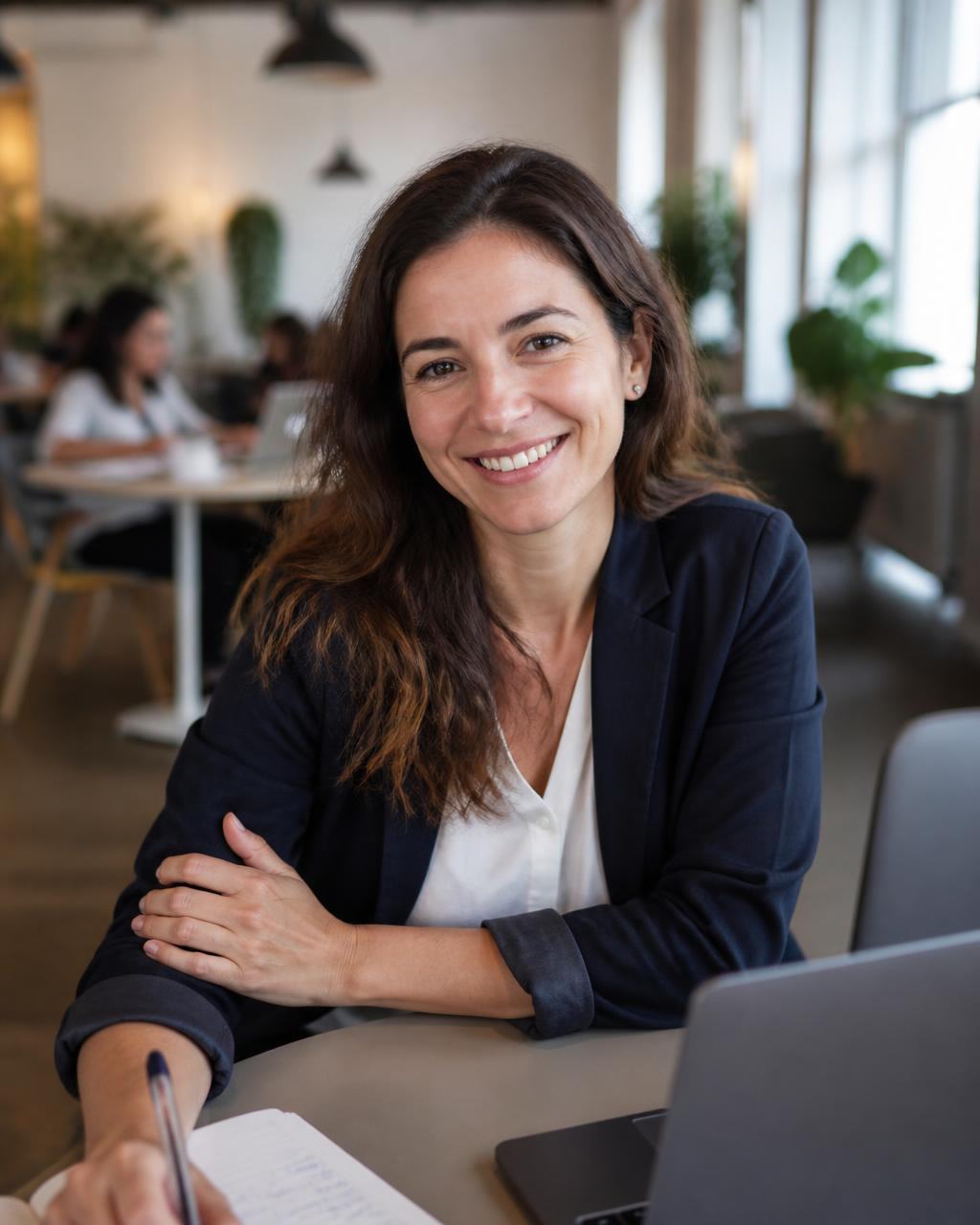 Elise, a solo marketing consultant, smiling in a co-working space after moving her whole business onto Alive24
