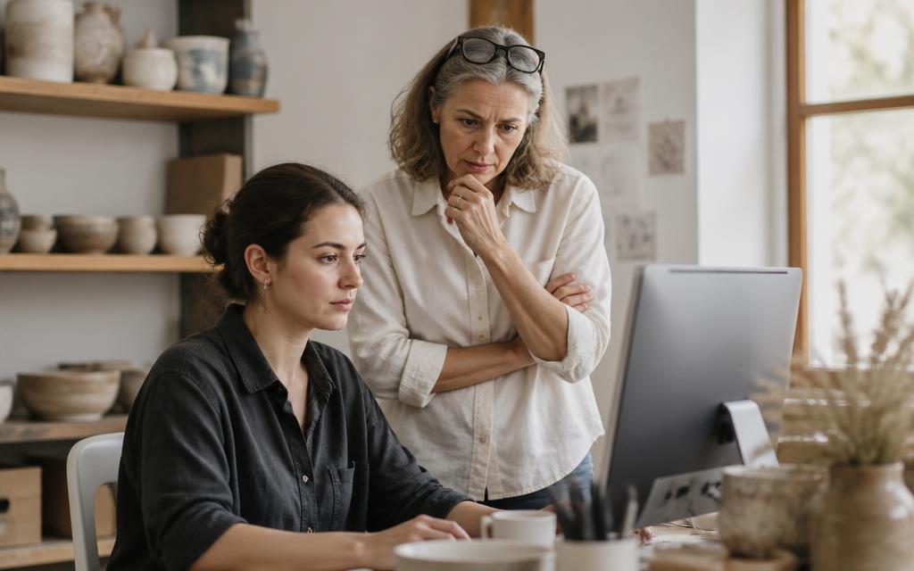 A business owner standing behind an assistant, unsure which enquiries have actually been answered