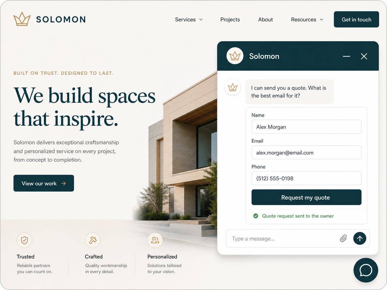 A booking, proposal or quote offered