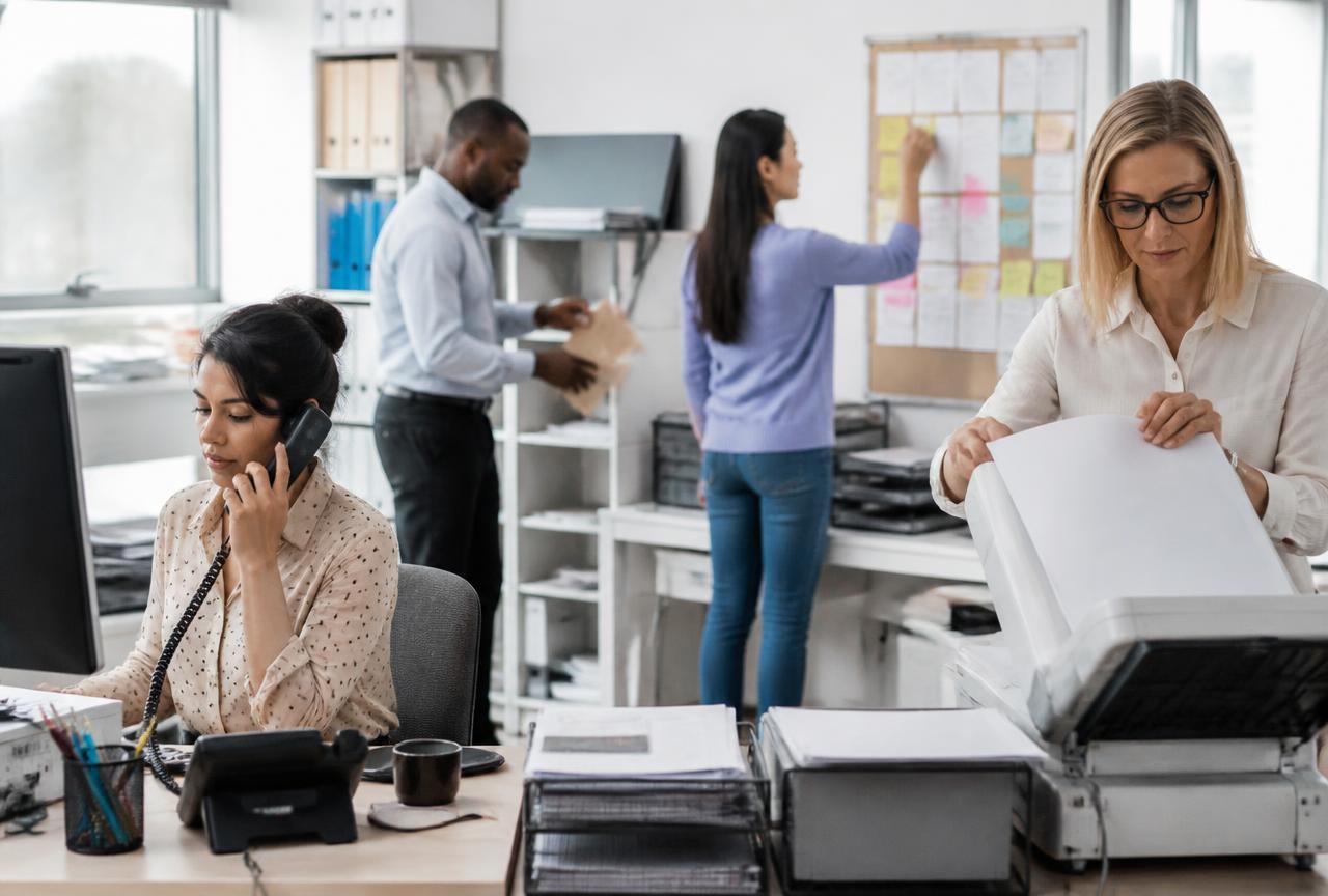 A traditional admin and client services team handling onboarding, paperwork and project tracking — the department you no longer need to hire