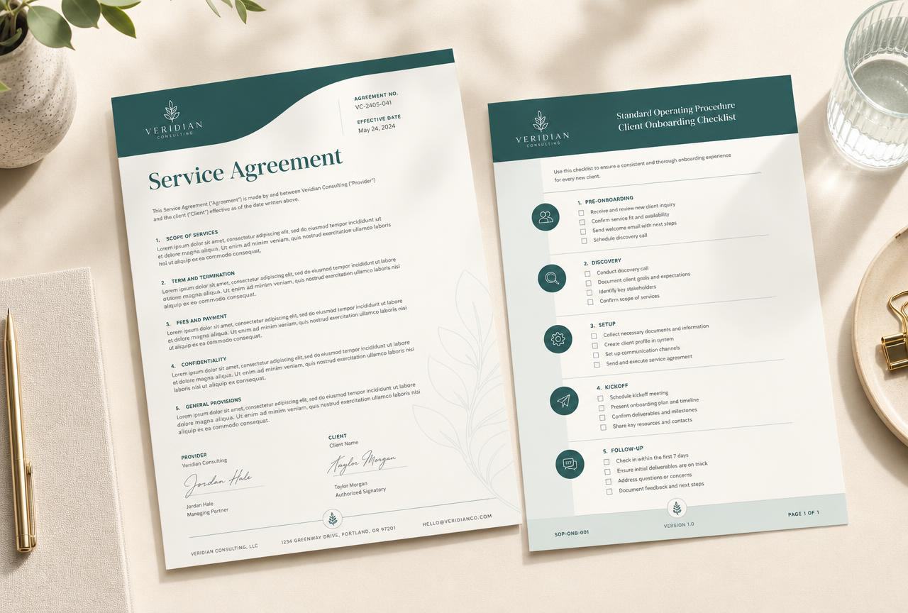 Branded agreements and repeatable checklists