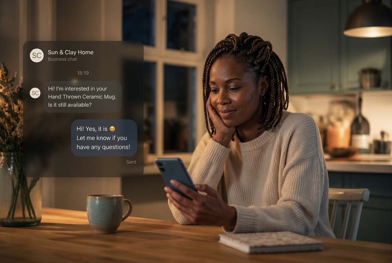 A business owner looking at a phone showing one sent reply to an enquiry with no answer back, with no ai email marketing behind it