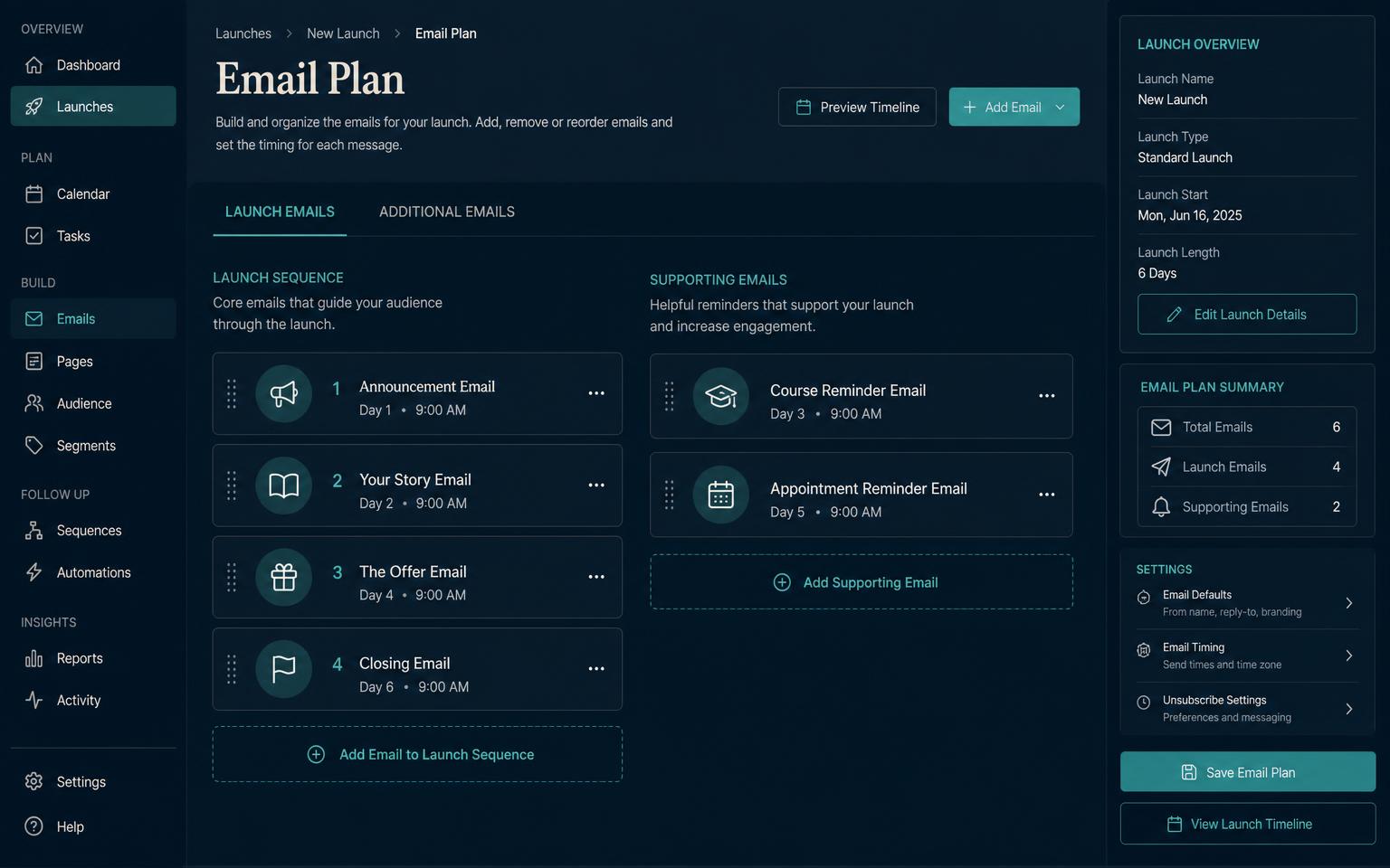 Launch, course and appointment emails