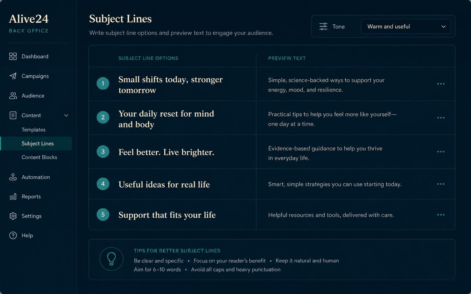 Subject lines and preview text