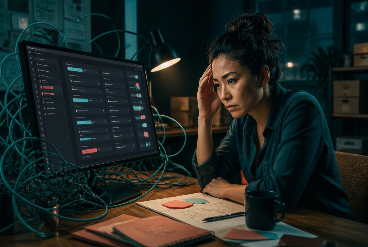 A business owner looking at a single enquiry form with no marketing funnel software behind it