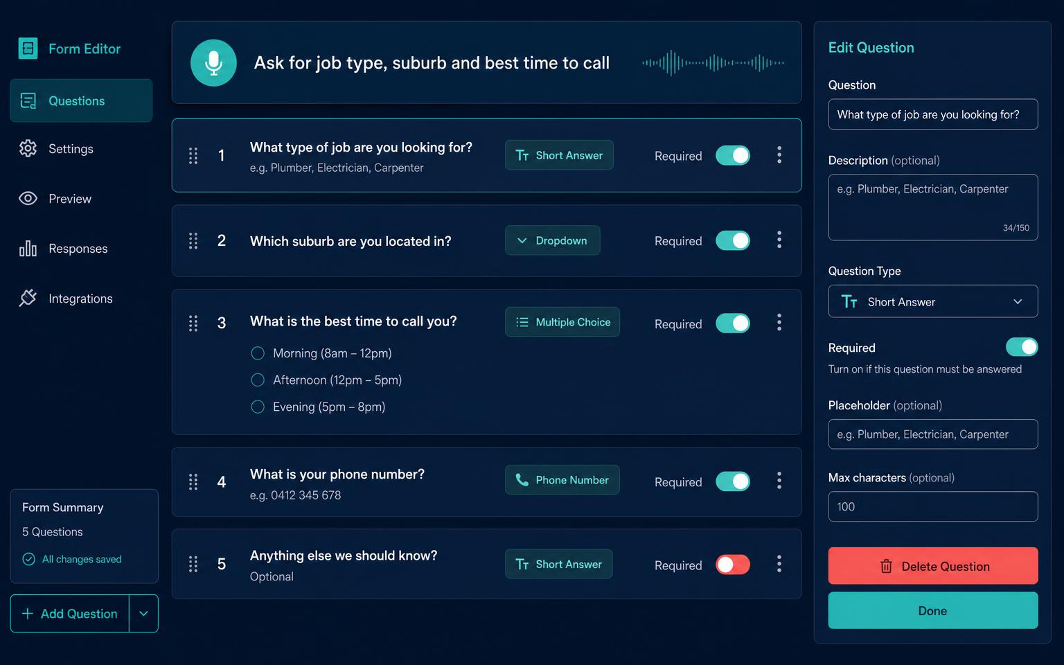 Your questions, created by voice