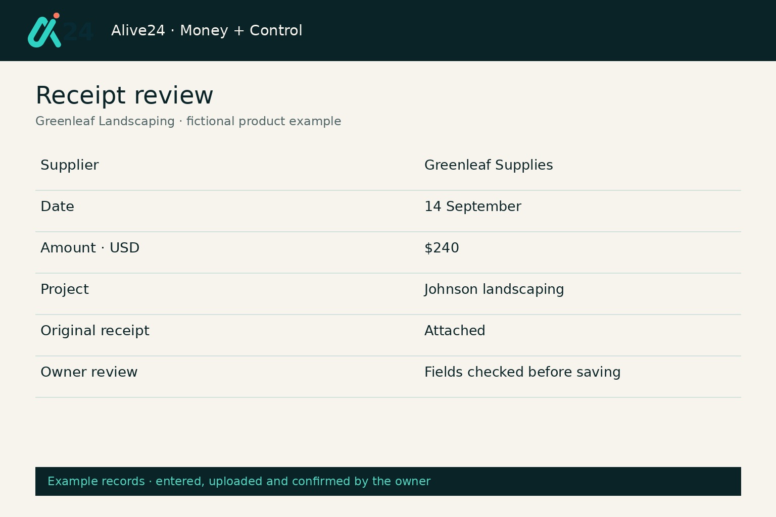 Business expense and receipt records brought together in a small business bookkeeping app
