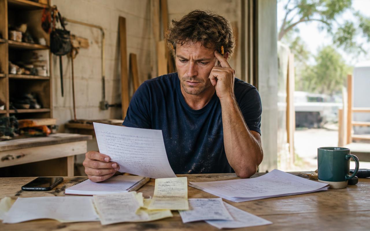 A trades business owner surrounded by hidden hours that cost estimating software would have counted