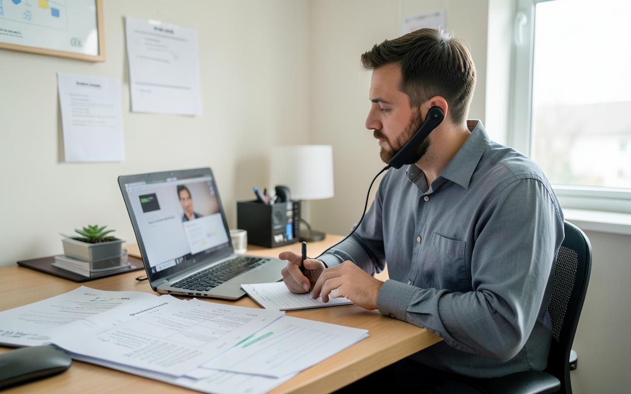 A consultant repeatedly checking task lists and answering client progress questions