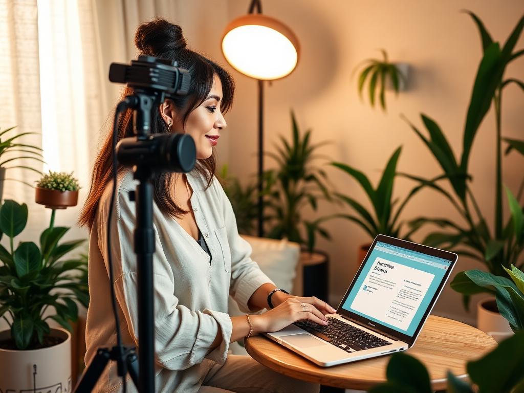 Wellness course creator recording an online lesson for her program