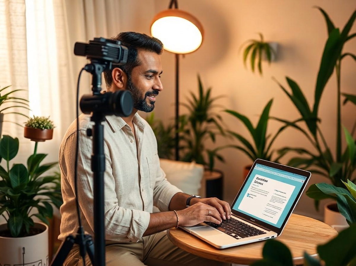 Course creator recording lessons for an online program