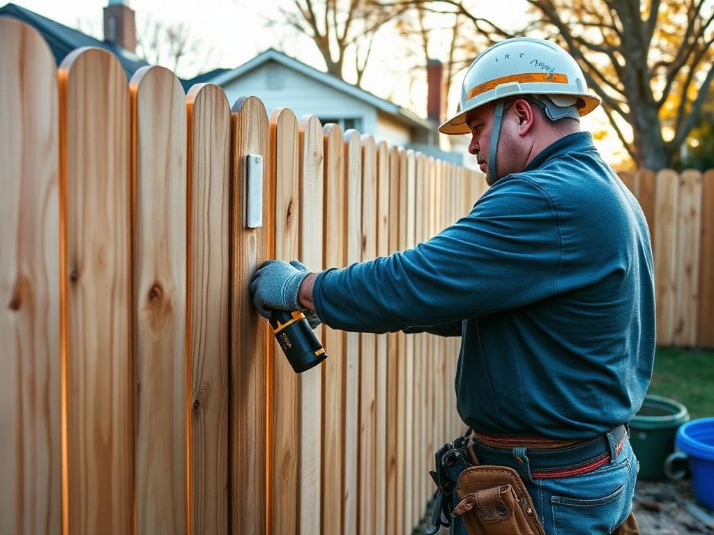 Solo fencing contractor installing a timber paling fence