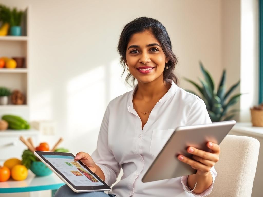 Nutritionist managing a client nutrition program online