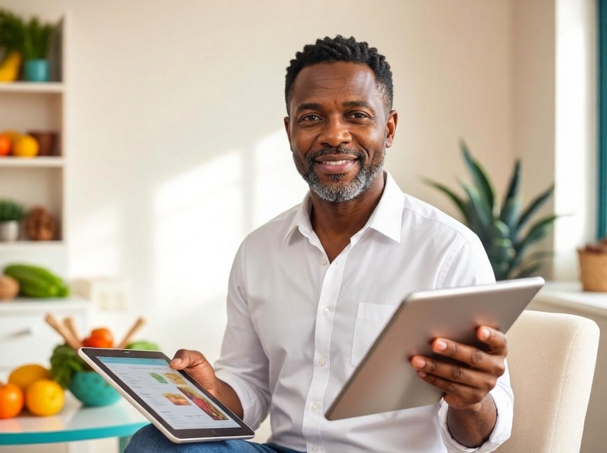 Nutritionist managing a client nutrition program online