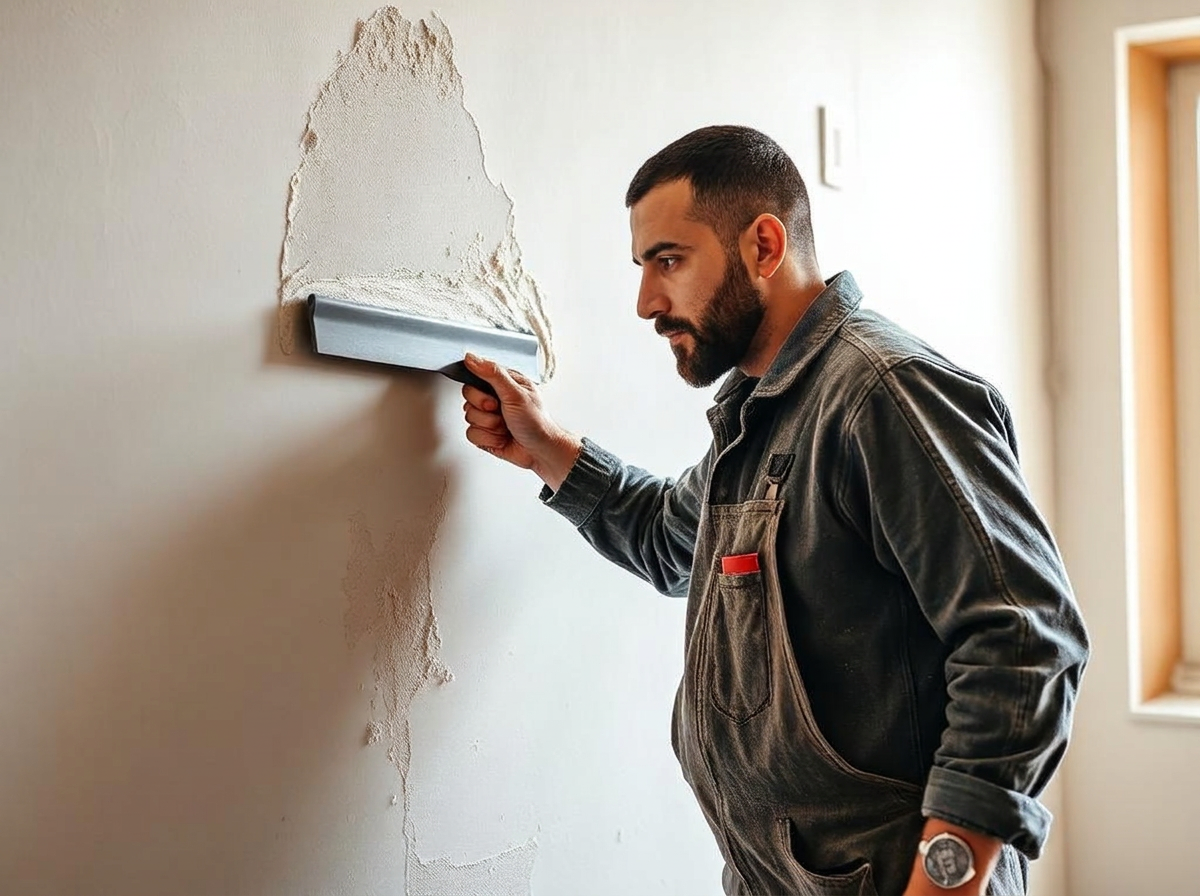 Solo plasterer skimming an interior wall