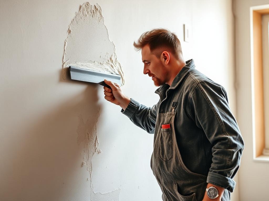 Solo plasterer skimming an interior wall
