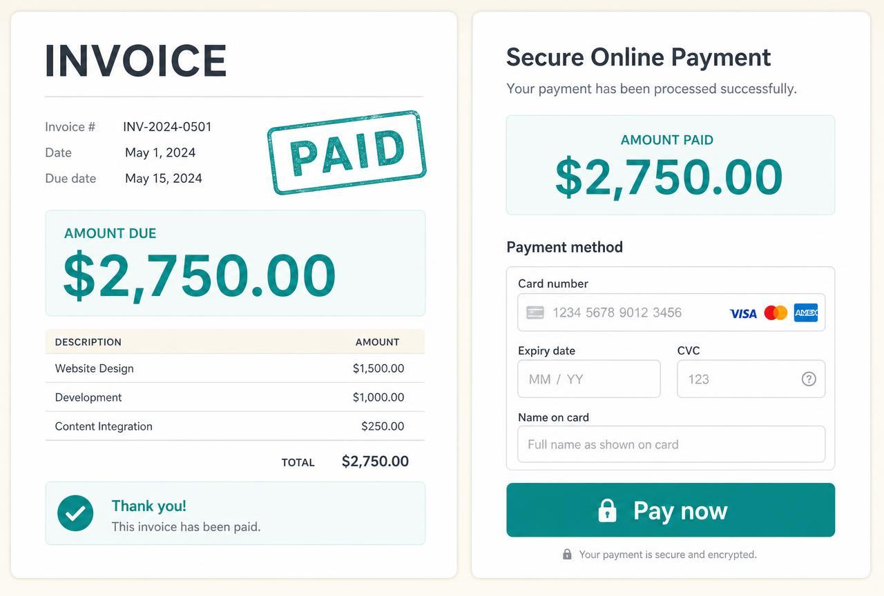 A quote becomes an invoice and they pay online