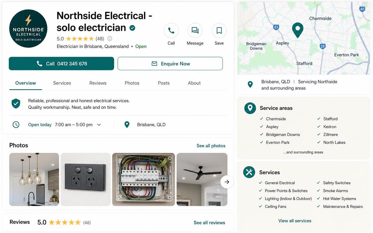Local Google business listing for a solo trade business