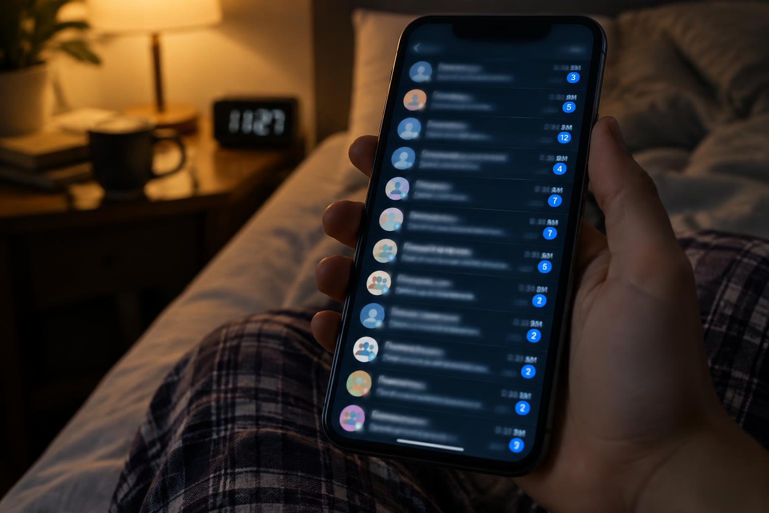 A phone full of unread team group messages about schedule changes
