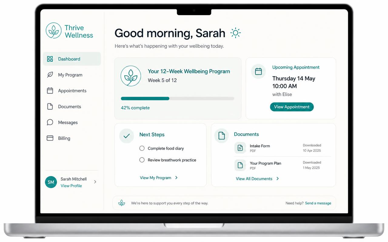 The private client area your clients log into